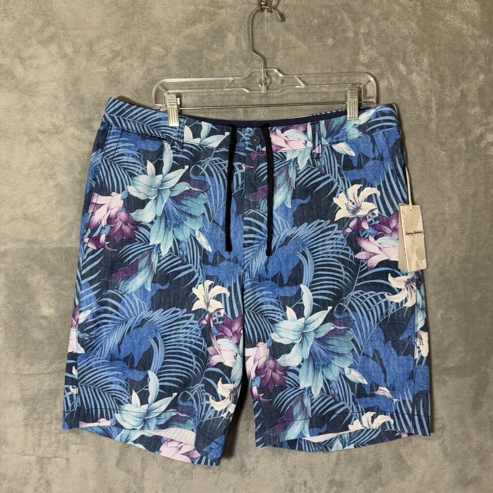 NWT Tommy Bahama Island Active Hybrid Shorts  Men 36 Tropical Floral Print Blue